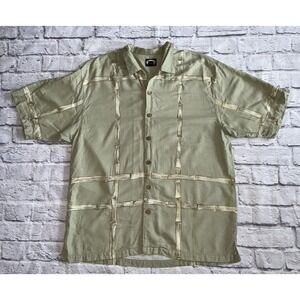 Tommy Bahama Wood Button Shirt Mens Size Large Bamboo Island‎ Jazz Short Sleeve